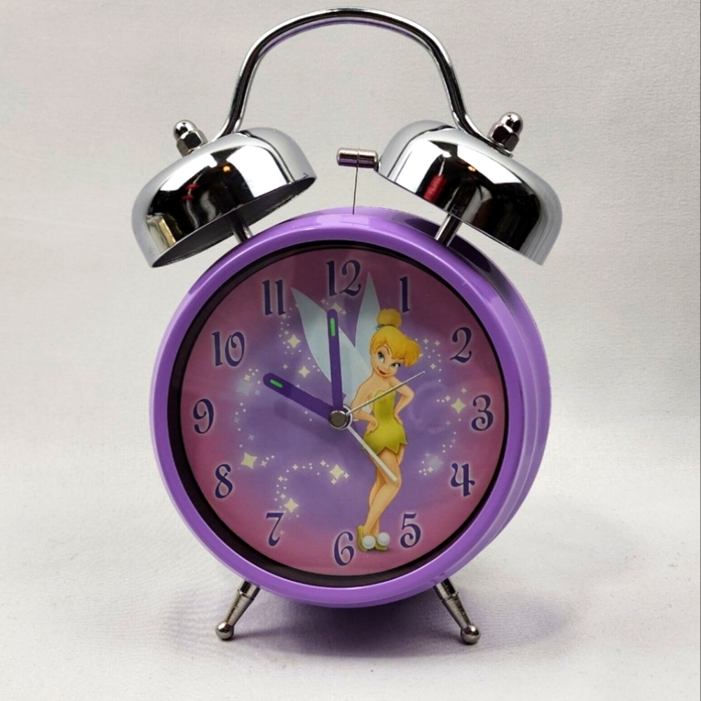 DISNEY Tinker Bell twin bell table top alarm clock. 7" height 4"x4" face